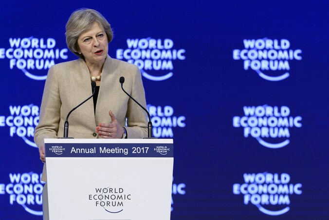 De Britse premier Theresa May, vandaag in Davos.
