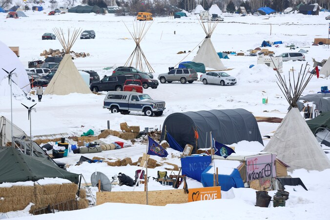 Het protestkamp aan de rand van de Standing Rock Sioux Reservation.