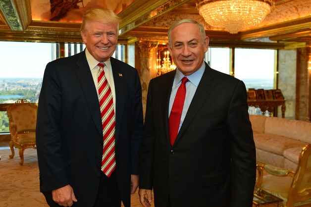 Premier van Israël Benjamin Netayahu en de Amerikaanse president Donald Trump in de Trump Tower afgelopen september