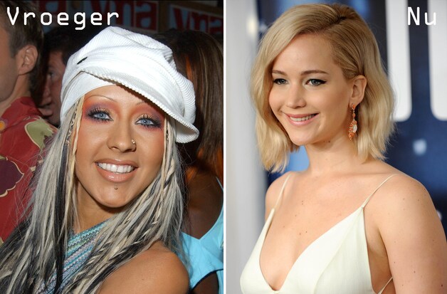 links: Christina Aguilera, rechts: Jennifer Lawrence