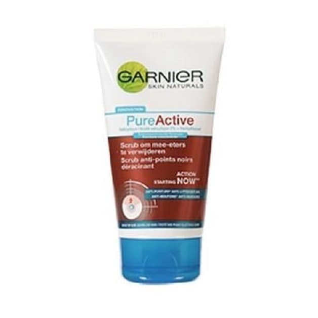 Garnier Pure Active Anti-Mee-Eters Scrub, 5,79 euro bij de drogist.
