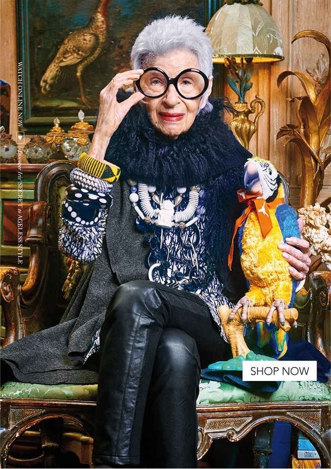 De 94-jarige Iris Apfel is het gezicht van Blue Illusion.