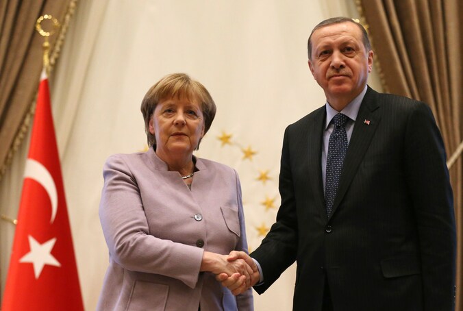 Merkel en Erdogan tijdens Merkels bezoek aan Ankara op 2 februari.