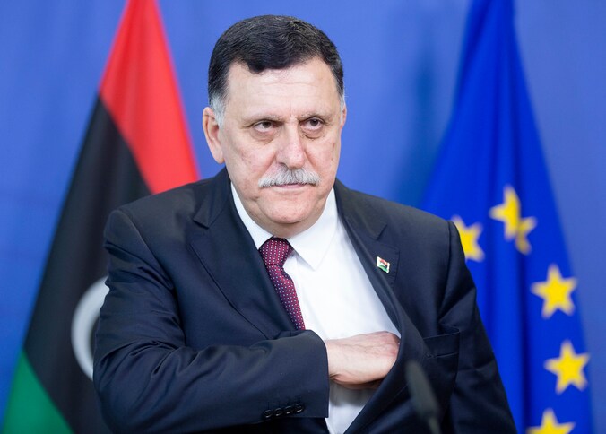 Fayez al-Sarraj, begin deze maand in Brussel met Europese topambtenaren.