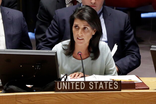 De Amerikaanse ambassadeur bij de Verenigde Naties, Nikki Haley.