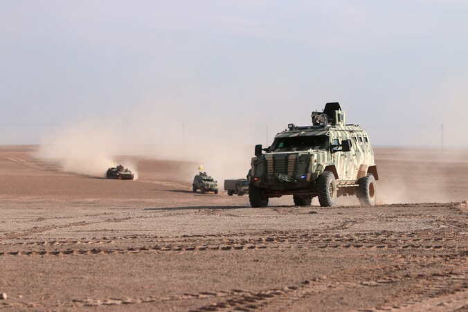 Strijders van de SDF (Syrian Democratic Forces) in de provincie Raqqa, op 6 februari.