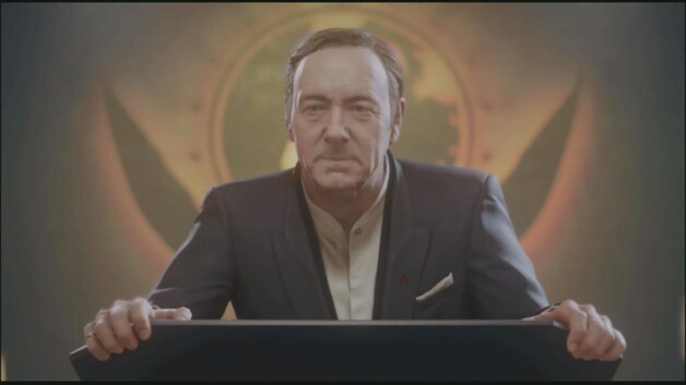 Kevin Spacey's personage uit 'Call of Duty: Advanced Warfare' wordt manu militari ceo van de vrije wereld.