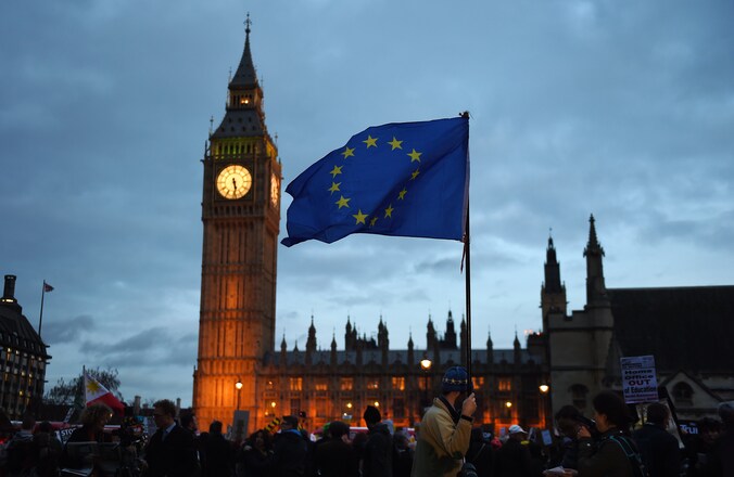 Gisteren werd in London nog geprotesteerd tegen de brexit.