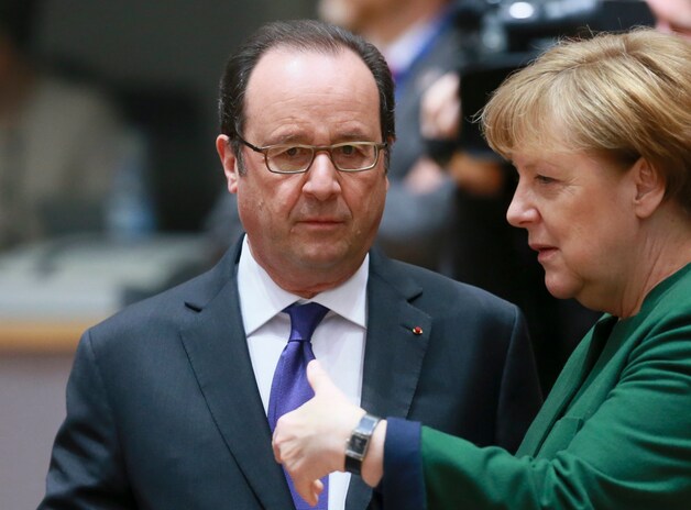 De Franse president François Hollande en de Duitse bondskanselier Angela Merkel.