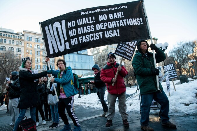 Protest tegen het migratiedecreet van de regering-Trump.