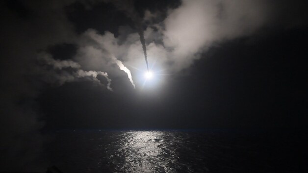 Een van de raketten die werden afgevuurd.