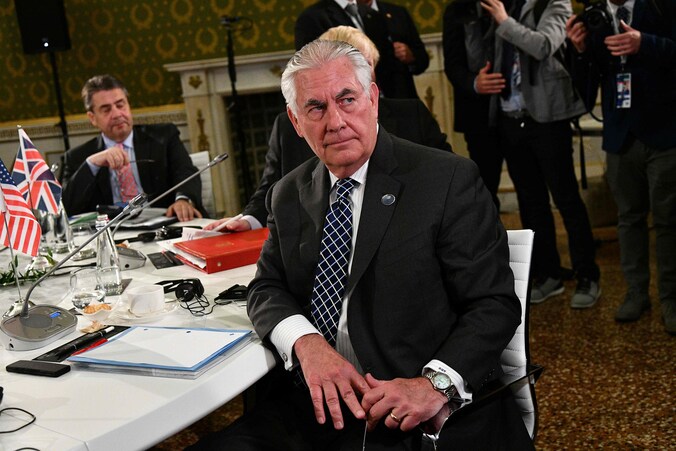 De Amerikaanse minister van Buitenlandse Zaken Rex Tillerson tijdens de G7