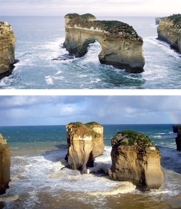 Island Archway, voor en na.