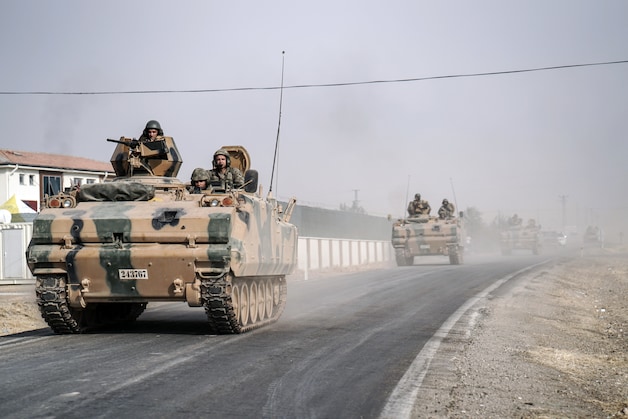 Turkse militairen op weg naar Syrië.