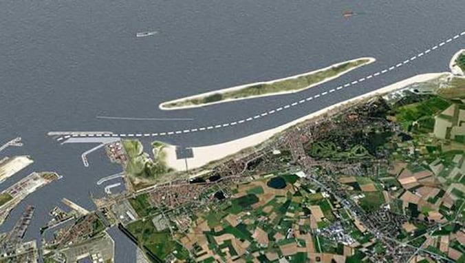 Het eiland zoals het voor de kust van Knokke-Heist zou komen.