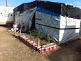 Afghaanse vluchtelingen voor hun tent, bij hun tomatenplanten, twee weken geleden in de jungle van Calais.