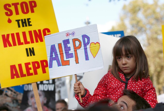 In Londen werd vandaag geprotesteerd tegen de bombardementen op Aleppo.