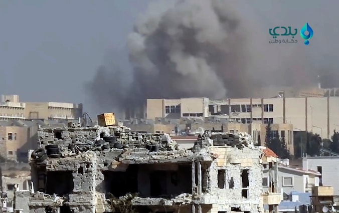Bombardement vandaag op de militaire academie in Aleppo.