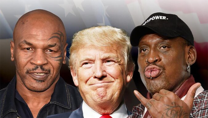 Mike Tyson, Donald Trump en Dennis Rodman.