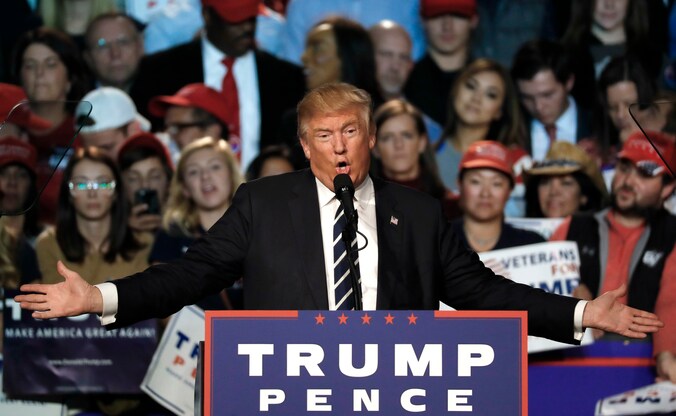 Trump tijdens een rally in Grand Rapids, Michigan.