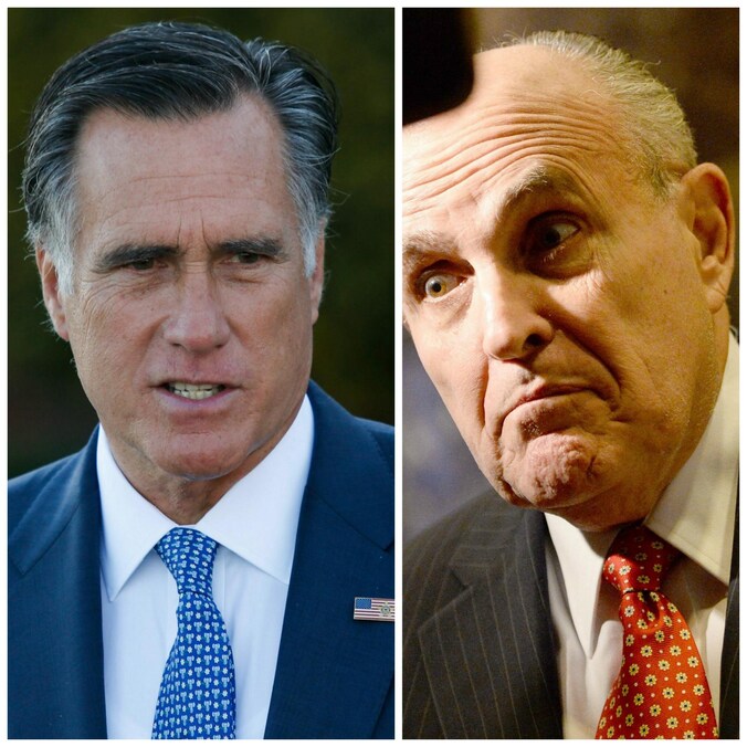 De twee kandidaten: Mitt Romney en Rudy Giuliani.