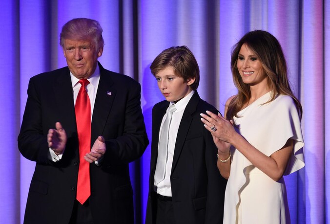 Donald, Barron en Melania Trump.
