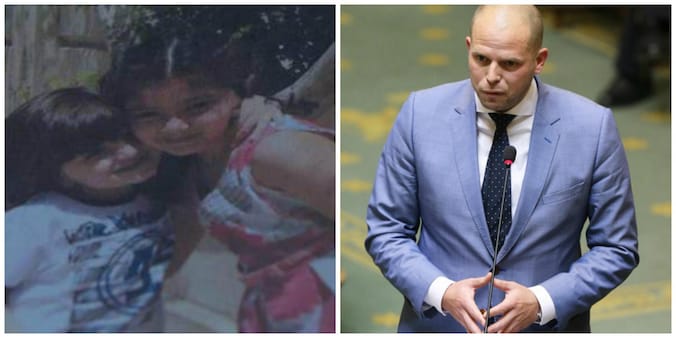 Links: de twee kinderen van het Syrische gezin. Rechts: Theo Francken vandaag in de Kamer.