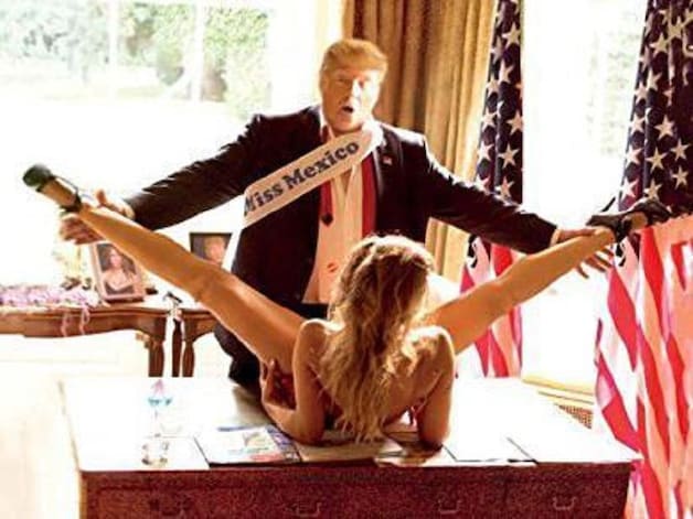Een lookalike van Donald Trump heeft seks met Miss Mexico in de Oval Office op één van de beelden van de vermaarde Britse artieste Alison Jackson.