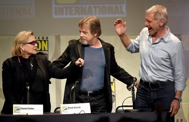 Met 'Star Wars'-collega's Mark Hamill en Harrison Ford.