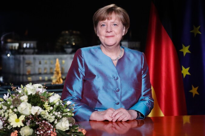 Angela Merkel bij haar nieuwjaarstoespraak.