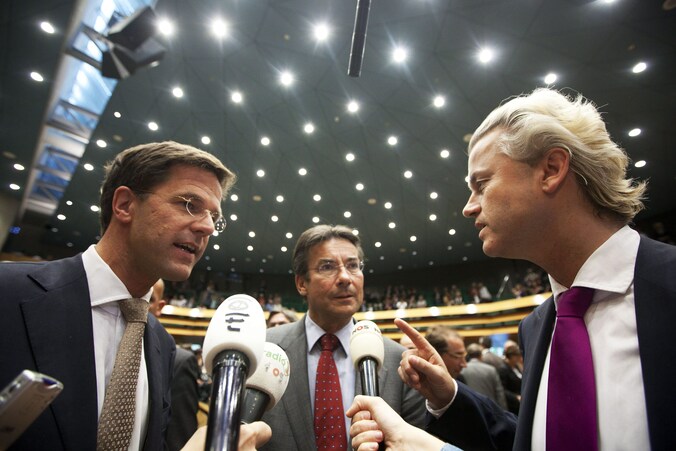 VVD-leider Mark Rutte, naast Maxime Verhaegen (CDA) en Geert Wilders (PVV).