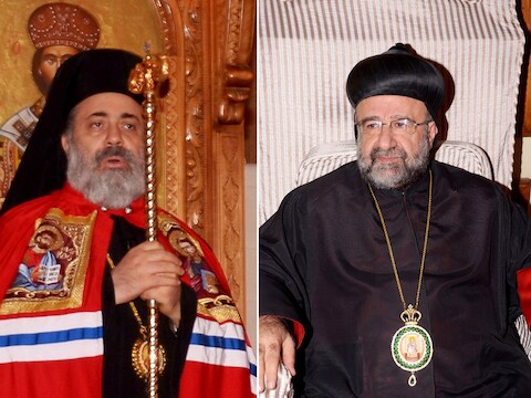 Mar Gregorios Ibrahim (R), de Syrisch-orthodoxe bisschop van Aleppo, en zijn Grieks-orthodoxe collega, Paul Yazigi (L).