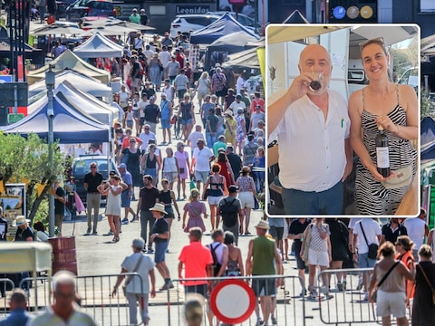Heel wat volk op de Frans-Belgische avondmarkt in Westouter. Inzet: Danny Lefevre en zijn dochter verkochten hun picon op de avondmarkt.