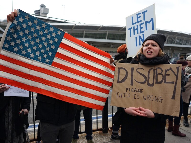Protest aan JFK Airport in New York.