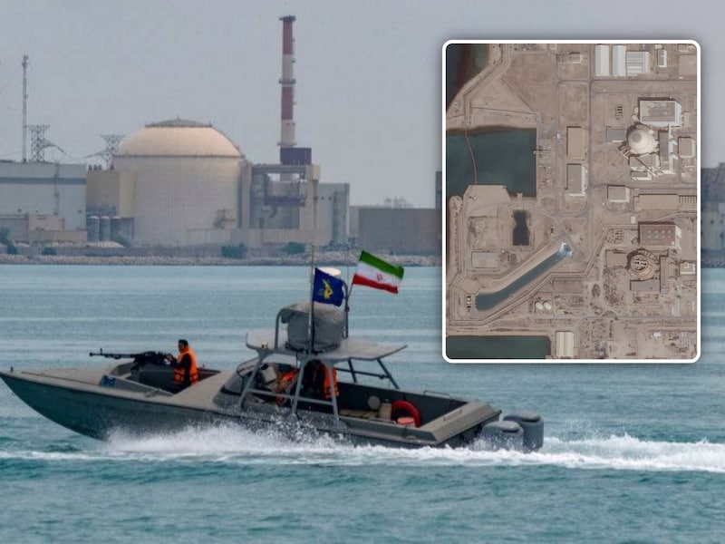 Een speedboat van de Revolutionaire Garde in de Perzische Golf, vlakbij de nucleaire installatie van Bushehr in het zuiden van het land