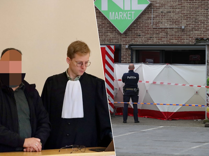 In het Tongerse assisenhof vond de preliminaire zitting van de supermarktmoord in Houthalen plaats. Links: Hasan, samen met advocaat Johan Heymans.