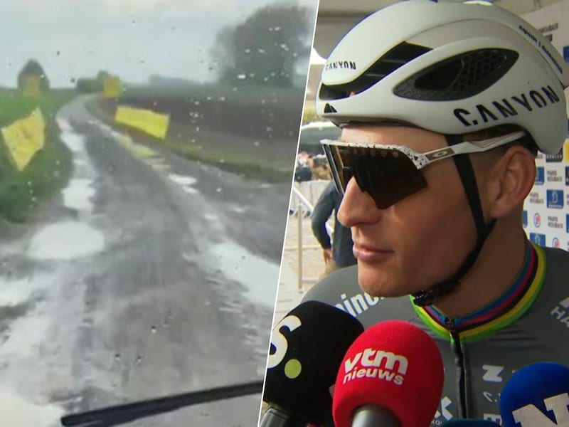 Zijkanten van kasseistroken blijven modderig door regen, Mathieu van der Poel: “Vorige natte editie was niet echt de leukste”