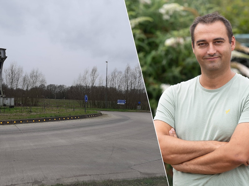 Foto links: De Nieuwe Maasweg in Oelegem had moeten aansluiten op deze rotonde./Foto rechts: Ranst burgemeester Bart Goris.
