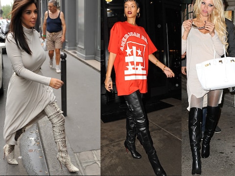Kim Kardashian, Rihanna en Pamela Anderson met de dijenhoge laarzen.