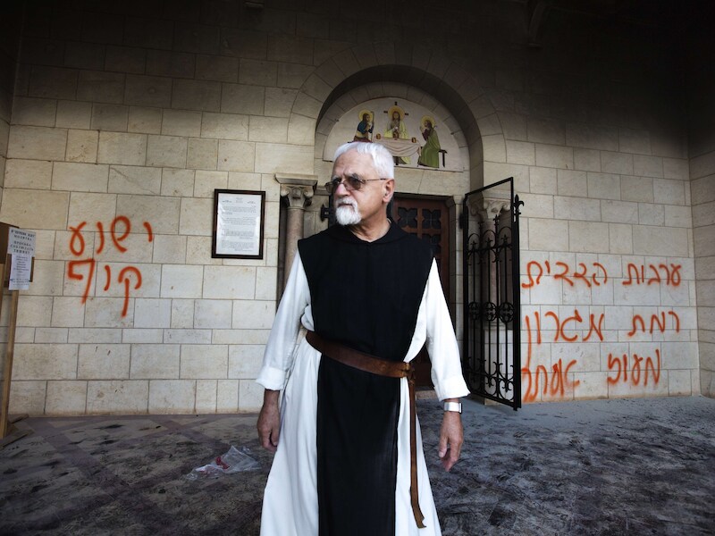 Antichristelijke graffiti aan een kerk in Jeruzalem, foto uit 2012.