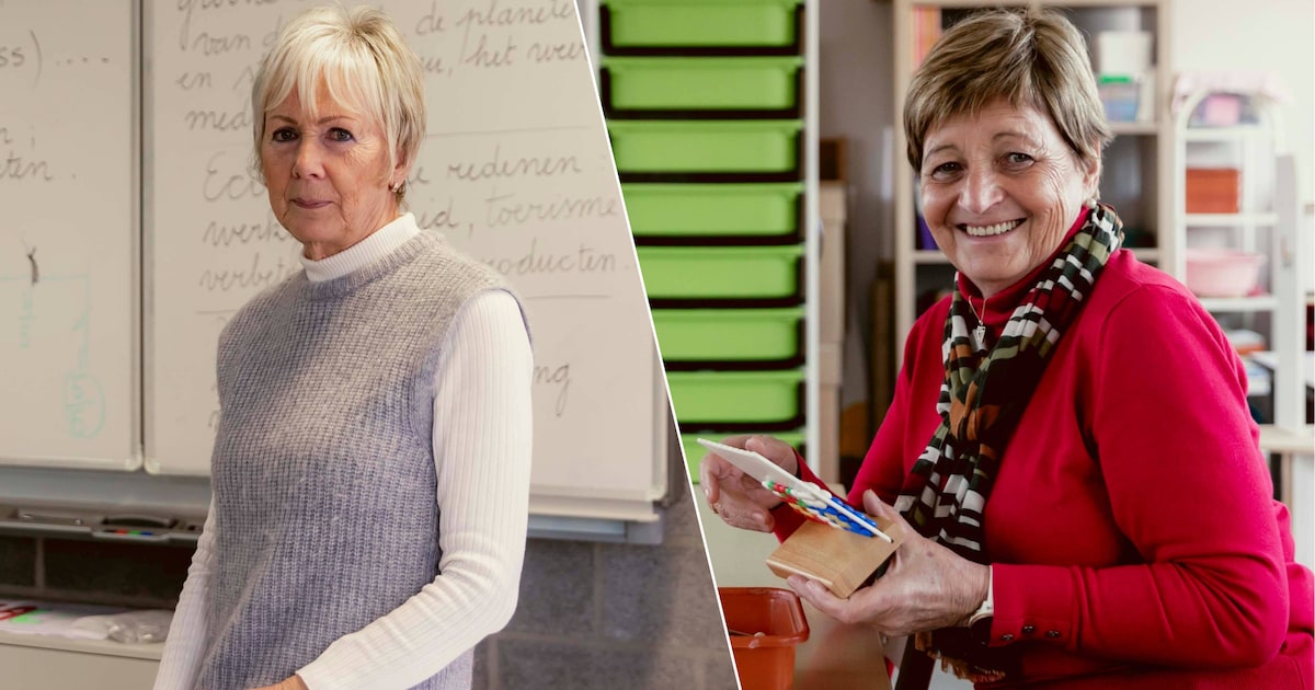 Juf Mariette (73) en kleuterjuf Denise (68) staan nog steeds voor de ...