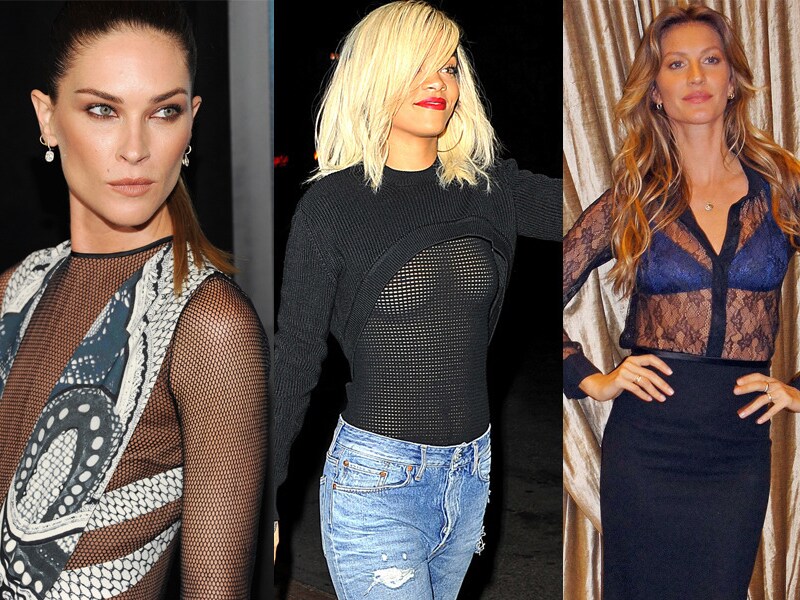 Zo moet het wel: Erin Wasson, zo moet het niet: Rihanna en Gisele Bundchen.