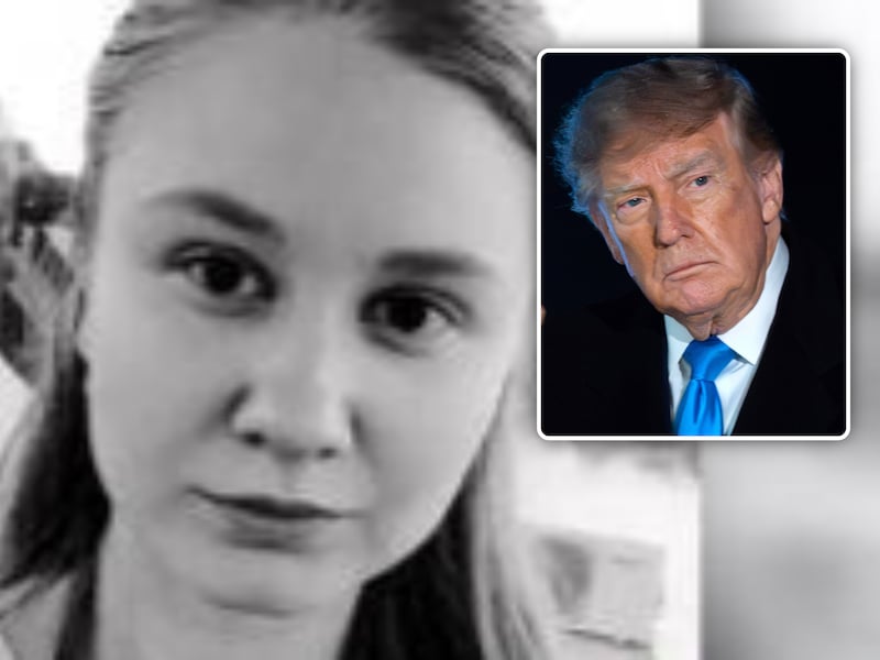 De Russische laborante Darja Sjipilova overleed aan de pest. Kleine foto: Amerikaanse president Donald Trump. 