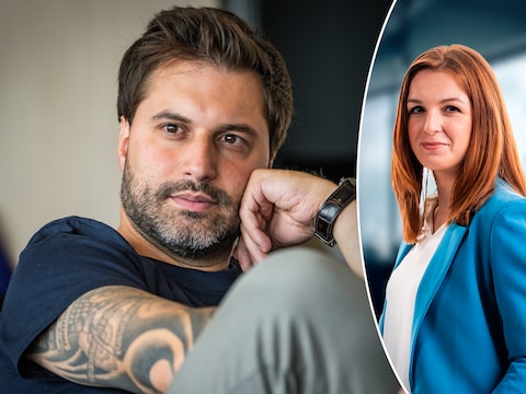 MR-voorzitter Georges-Louis Bouchez (links) / Politiek journaliste Astrid Roelandt (rechts).