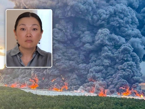 De Oekraïense drones veroorzaakten brand in een pakhuis van Wildberries. Kleine foto: CEO Tatjana Kim.