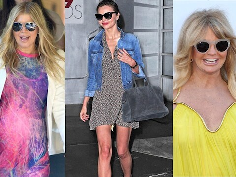 Fergie, Miranda Kerr en Goldie Hawn met trendy zonnebrillen.