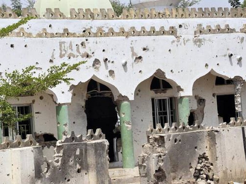 Een moskee in Mararaba-Mubi waar Boko Haram-militanten zich schuilhielden. Het Nigeriaanse leger probeert de terreurgroep te vernietigen.