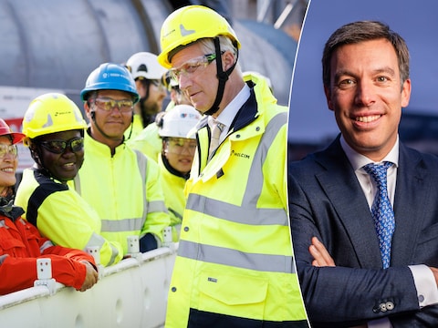Koning Filip tijdens een bedrijfsbezoek aan een cementfabriek in het Henegouwse Obourg in maart. Rechts: Frank Beckx, CEO van Voka.