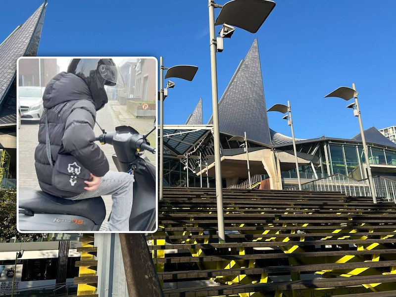 De trappen van het justitiepaleis in Antwerpen op de Bolivarplaats., Inzet: Illustratiebeeld