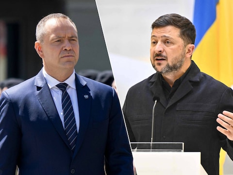 De Poolse president Karol Nawrocki en de Oekraïense president Volodymyr Zelensky. 